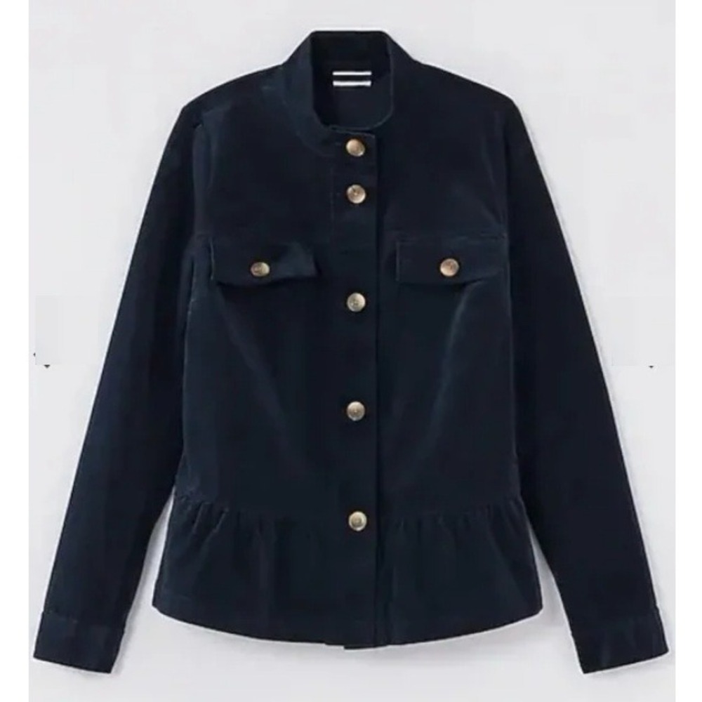 J. Jill Women's Navy Blue Corduroy Mock Neck Button Up Peplum Jacket Size XL NWT